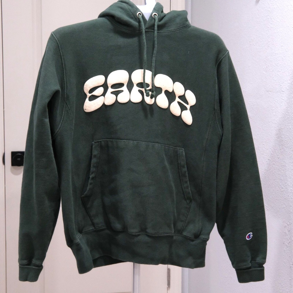 Champion Reverse Weave Hoodie Adult Small Green EARTH Spellout Mid High C/P